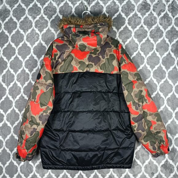 Members Only Jacket Mens XL Camo Black Hooded Faux Fur Lined Puffer Coat Warm - Picture 2 of 14
